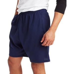 Shorts pour hommes en tissu peigné de qualité supérieure, personnalisables avec logo, décontractés, à cordon de serrage, vierges, en mélange polyester/coton, unis, anti-plis, style sportif - Product Image 3