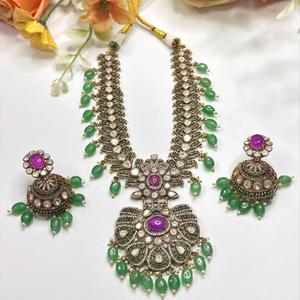 Elegant Premium Quality Gold Plated Stones Look <b>Necklace</b> <b>Set</b> With Earrings <b>Wedding</b> Wear jewelry Collection For Women - Product Image 1