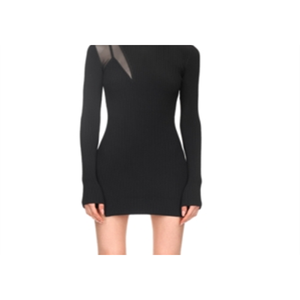 Mini Abito Nero David Koma con Dettaglio in Rete a Costine e Vita Naturale - Product Image 2