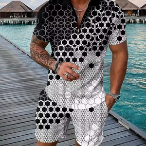 Survêtement personnalisé couleur unie à manches courtes Joggers costume vêtements de plage deux pièces course golf tenue camping cyclisme porter des ensembles pour hommes - Product Image 1