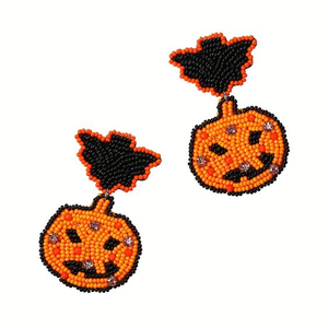 Festival de Halloween Calabaza Naranja negro pendientes Calavera con cuentas Pendientes Fantasma encanto Gótico Halloween joyería Black Spiderweb bead - Product Image 1