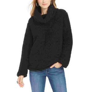 Maglione da Donna Casual in Finta Pelliccia, Collo Alto, Maniche Lunghe, Nero, Disponibile in Taglie Petite e Medium per l'Inverno - Product Image 1