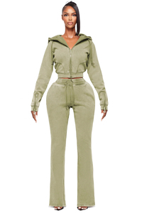 ชุดเซ็ต 2 ชิ้น เสื้อครอปฮู้ดดี้ซิป ผ้าฟอกสี คุณภาพสูง ดีไซน์พิเศษ สำหรับผู้หญิง - Product Image 2