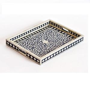 Plateau de service rectangulaire au design floral en bois et résine pour la maison, hôtel et restaurant, prix en gros, ustensiles de cuisine en bois sans danger pour les aliments - Product Image 1