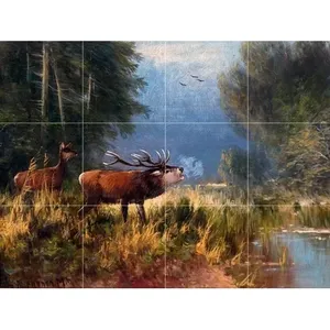 Faune Elk Forêt Marbre Carrelage Céramique Mural Cuisine Salle De Bains Dosseret Mural pour Décoration Intérieure Artisanat Art Faune - Product Image 1