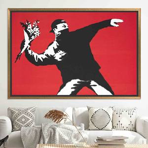 Toile imprimée Banksy Lanceur de fleurs : Décoration urbaine Graffiti Street Art, TOILE ENCADRÉE DORÉE - Product Image 1