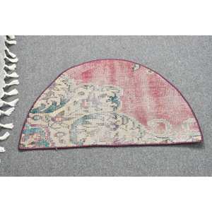 Vintage 2.5 X 1.5ft tapis turc rouge Beige Patchwork Design laine Latex support grande surface Rectangle modèle 10mm Tabriz abstrait - Product Image 1