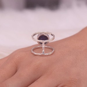 Offre Spéciale bague Double bande pour femme faite à la main véritable Charoite pierre précieuse solide 925 en argent Sterling lunette réglage classique pour les fêtes - Product Image 3