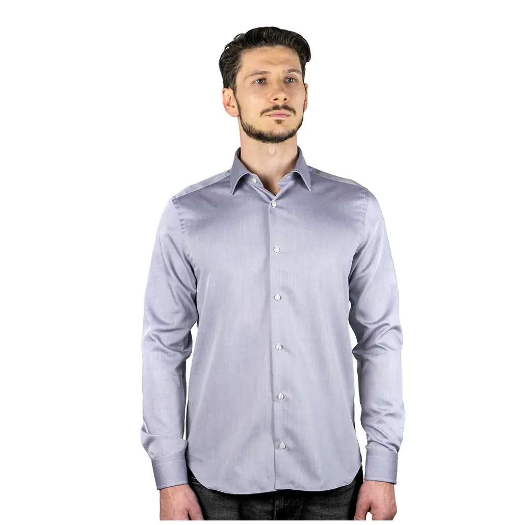 Men shirt in 100% NO-IRON high quality cotton grey twill