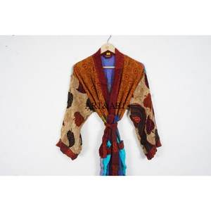 Handmade Long Silk Sari <b>Kimono</b> <b>Women</b> High Quality Vintage Patchwork Elegant Soft Sleepwear Free Size Summer Autumn Breathable - Product Image 2