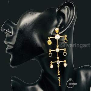 ต่างหูแบบห้อยสำหรับผู้หญิง ประดับมุกธรรมชาติ ออนิกซ์ และพลอย CZ ของขวัญคริสต์มาส วันครบรอบ เครื่องประดับทำมือ เงินแท้ 925 - Product Image 2