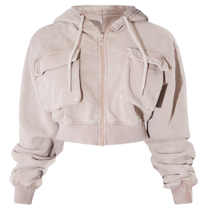 Sweat à capuche surdimensionné athlétique style court blanc personnalisé avec fermeture éclair Sweats à capuche respirants et écologiques pour femmes - Product Image 2