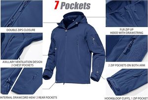 Veste d'hiver tactique doublée de polaire de performance pour hommes 7 poches Manteau souple respirant résistant à l'eau pour moto auto - Product Image 6