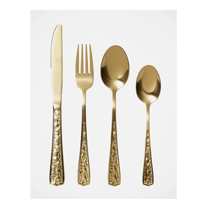 Bonito fabricante al por mayor cubiertos de acero inoxidable Hotel a granel chapado en oro con diseño en relieve juego de cubiertos - Product Image 1