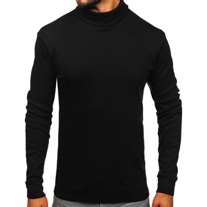 T-shirt à col roulé pour homme, en polyester, coupe classique, doublé, tricoté, chaud, uni, anti-boulochage, manches longues, service OEM - Product Image 1