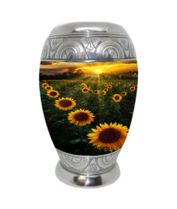 Urnas de cremación florales abstractas gris claro blanco violeta para cenizas humanas con bolsa de terciopelo gratis - Product Image 1