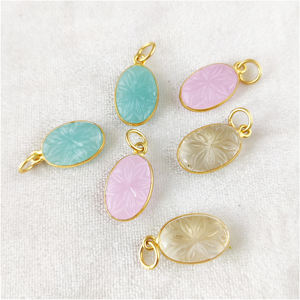 Colgante tallado de flor de citrino, Plata de Ley 925, oro, Vermeil, Oval, bisel dorado, gema tallada - Product Image 2