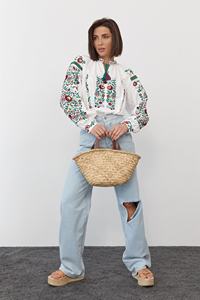 Top coton Boho Hippy Style ukrainien brodé Blouse nouveauté Offre Spéciale à manches longues col rond mode femmes haut débardeurs hauts - Product Image 3