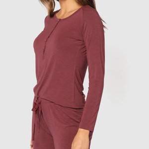 Long Sleeve <strong>Henley</strong> <strong>Top</strong> and Pant Set Organic Pyjamas for <strong>Women</strong> Two Piece Pajama Set Bamboo Jersey <strong>Women's</strong> Home Wear - Product Image 2