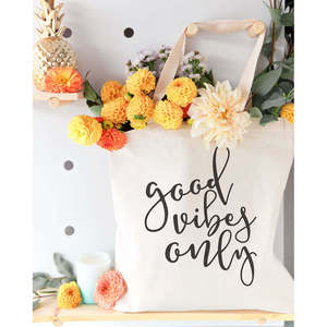 Good Vibes Only Cotton Canvas Tote Bag Durable Eco-Friendly Medium Size Tote with Long Handle for Daily Use and Advertising - Product Image 4