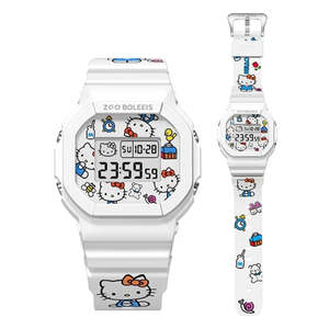 Montre numérique étanche Hello Kitty, bracelet classique blanc, tachymètre, chronomètre, alarme, matériau plastique, cadran résistant à l'eau - Product Image 6