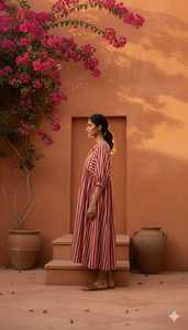 Robe midi style bohème Kyra, robe en coton à imprimé floral fait main, vêtements de tous les jours pour femmes - Product Image 5