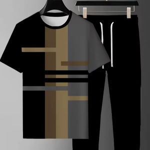 Nouveau survêtement élégant pour hommes, respirant, tendance, vêtements décontractés pour les activités de plein air, t-shirt et pantalon, logo personnalisé - Product Image 1