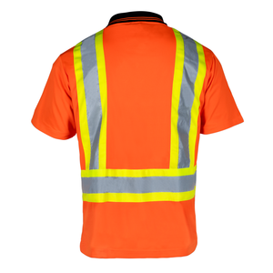 Chemises polo pour hommes en polyester 100% haute visibilité fluorescente, vêtements de travail de sécurité personnalisés avec bandes réfléchissantes bicolores - Product Image 2