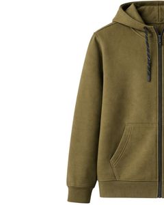 Sweat à capuche zippé vert olive pour homme, doublure en polaire premium, sweat à capuche décontracté d'hiver, veste streetwear avec poches pour homme au quotidien - Product Image 4