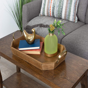 Top Quality Restaurant Hotel Supplies Plateau de service octogonal en bois de manguier avec poignées en métal | Plateau en bois fait à la main à bas prix - Product Image 3