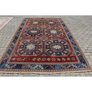 Vintage Traditional Wool Rug <b>Red</b> Blue Patchwork Design 6.7 X 10.3ft Rectangle Living Room Carpet with <b>Latex</b> Backing for Teens - Product Image 1