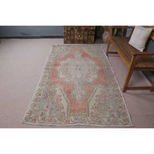 Turkish Rug, Area 4.2x7.7 ft Vintage Rug, <b>Red</b> Polka dot <b>Wool</b> Rug - Product Image 3