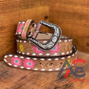 Nuevo hecho a mano de cuero genuino occidental mecanizado y pintado a mano cinturones casuales florales diseñador Real cuero mecanizado cinturones de cintura Unisex - Product Image 1