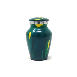 Urne commémorative en aluminium Stardust pour les cendres humaines ou d'animaux de compagnie, mini urne verte et jaune avec couvercle à vis sécurisé, style Art Déco - Product Image 4