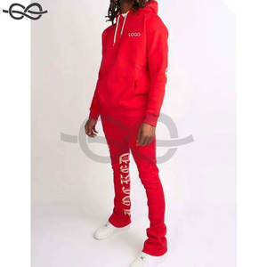 Survêtement évasé de haute qualité, logo personnalisé, streetwear élégant, sweats à capuche unis à manches longues, pantalons évasés pour hommes - Product Image 5