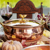 Casserole en cuivre martelé faite à la main avec poignée en acier inoxydable et bouton en forme d'oiseau, design moderne et luxueux, compatible four, ensemble d'ustensiles de cuisson
