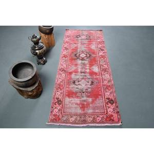 Tapis Kilim Oriental en Laine Rouge Rose 2.6 X 6.5ft Tapis Rectangle Turc de Grande Surface Support en Latex Patchwork de 10mm pour Couloir - Product Image 1