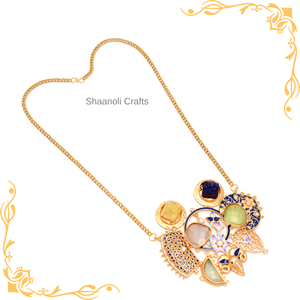 Handpainted Indian Fusion <b>Gold</b> Plated <b>Necklace</b> With Raw Gemstones Wholesale Indian Handmade Party Favors Jewelry for Women - Product Image 2