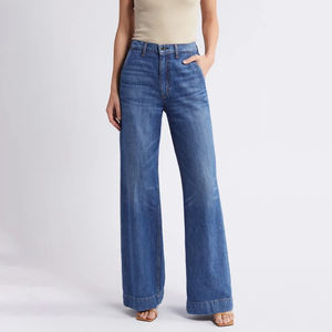 Jeans en denim délavé pour femme, déchirés, look décontracté pour le soir, coupe droite, bleu, longueur cheville, pantalon en jean de luxe - Product Image 4