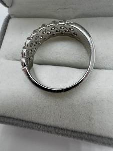 Bague en argent sterling 925 avec moissanite originale, trois couches de diamants ronds, élégante, luxueuse, mignonne, bijoux plaqués rhodium, bague cadeau - Product Image 5