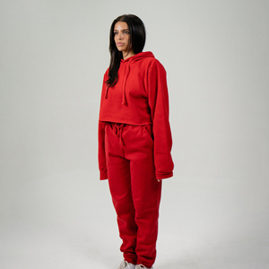Conjunto de chándal de invierno para mujer al por mayor, 100% de algodón Top corto, forro polar sólido, logotipo personalizado, conjunto largo de 2 piezas teñido liso - Product Image 3