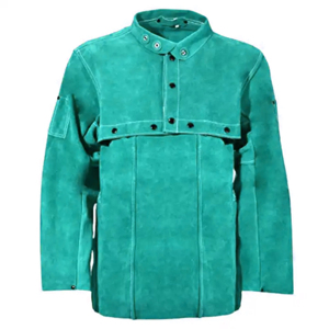 Chaqueta de soldadura de cuero Ropa de trabajo resistente al fuego Chaqueta de soldadura de cuero hecha con cuero de vaca fuerte. - Product Image 3