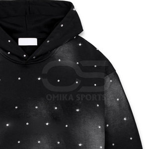 Men's Winter Solid Fleece Pullover Hoodie with <b>Glowing</b> Rhinestone Texture Breathable Design for Streetwear Style - Product Image 6
