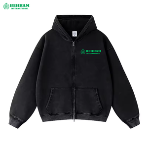 High Quality 450 GSM Streetwear Zipper <b>Hoodies</b> Men Unisex Thermal French Terry Vintage Distress Winter 100% Cotton Quick Dry - Product Image 6