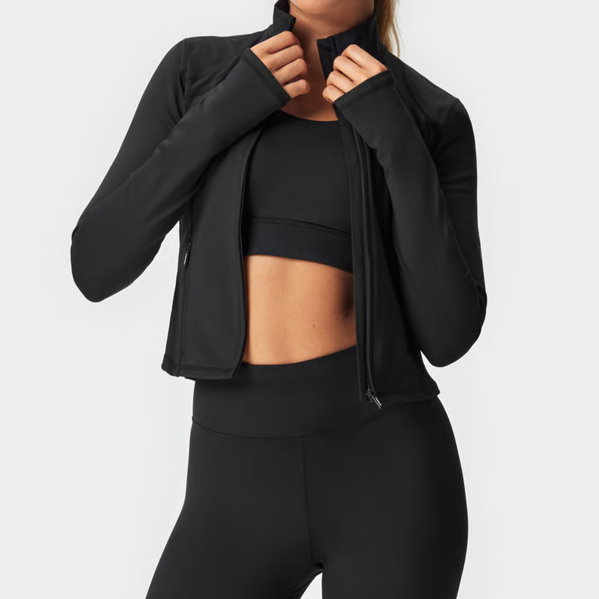 Women's Spring Four-Way Stretch Spandex/Nylon Zipper Top Running Jacket Warm Long Sleeved Regular Fit Yoga Sportswear Plus Size