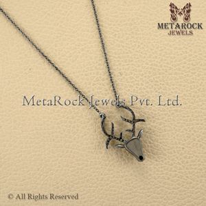 Collar con Colgante de Plata 925 con Asta de Ciervo y Diamantes Genuinos, Joyería Fina al por Mayor, Joyería Animal Hecha a Mano - Product Image 2