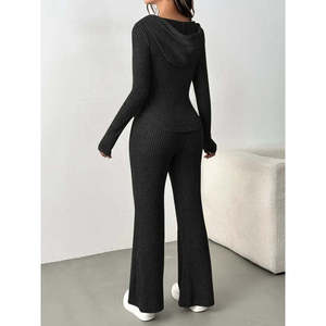 Conjunto de Dos Piezas de Blusa y Pantalón con Cierre Frontal y Mangas Largas para Mujer, 28787 - Negro - Product Image 3