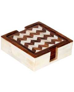 Artisanat moderne nouveauté sous-verre promotionnel 4x4 pouces incrustation d'os corne conception à carreaux vaisselle de style classique - Product Image 4