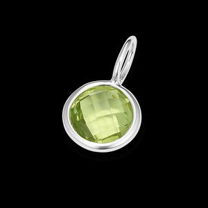 Pendentif rond en péridot, pierre de naissance d'août, pierre précieuse verte, plaqué or, charme délicat fait à la main, bijoux pour femmes - Product Image 1