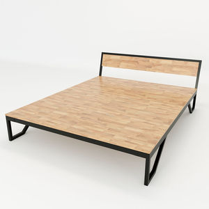 ROBO 160x200cm Industrial Modern Double <b>Bed</b> <b>Queen</b> <b>Size</b> Rubberwood with Iron Frame Assembly Required GN68019 - Product Image 2